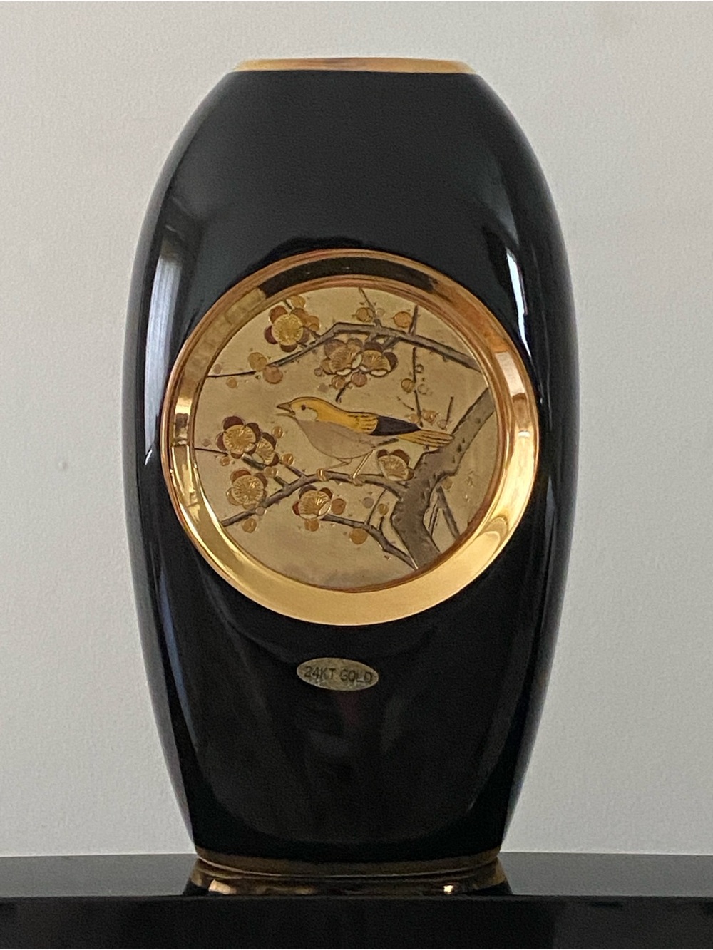 1980s - Chokin Vase - Japanese Bush Warbler (uguisu) on Plum (Ume) Blossom